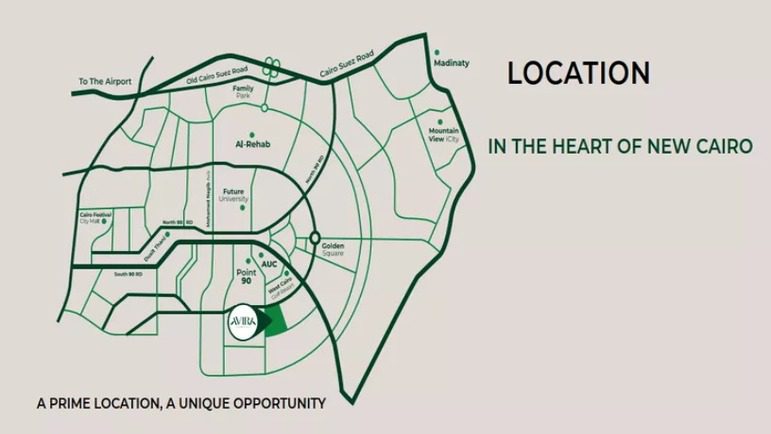 موقع كمبوند افيرا ريزيدنس التجمع الخامس