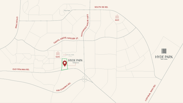 موقع كمبوند هايد بارك تيراسيز التجمع الخامس